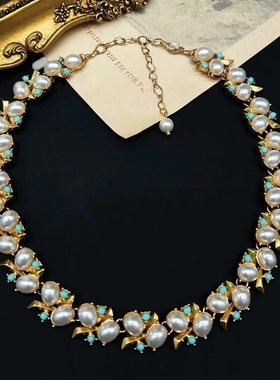 繁花杂志款中古vintage珍珠西洋时尚古董Trifari罕见手链项链耳环