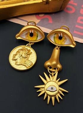 青岛中古饰品vintage 不对称眼睛耳环耳饰 达标鼻子眼睛头像复古