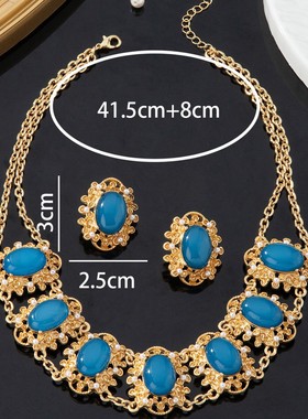 宫廷风维多利亚古董项链中古耳饰套装古董夸张重工雕刻椭圆项链