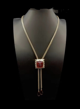 青岛中古Vintage西洋宫廷风方形镶钻毛衣链复古高级感电镀项链