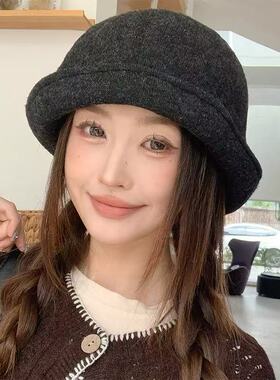秋冬复古拼接显脸小女八角贝雷帽