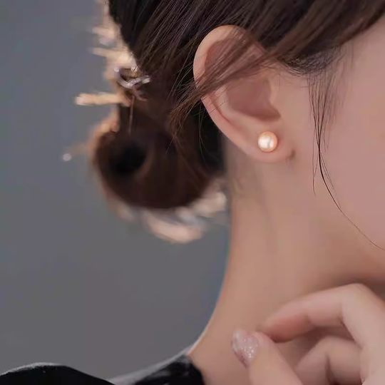 S999纯银针珍珠耳钉女睡觉免摘养耳洞耳环2025新款爆款设计感耳饰