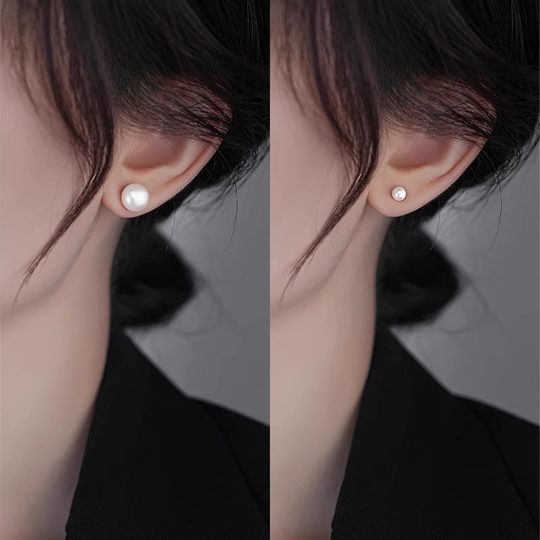 S999纯银针珍珠耳钉女睡觉免摘养耳洞耳环2025新款爆款设计感耳饰