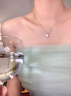 伊灿名媛方形锆石通体纯银项链女