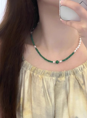 伊灿新中式绿玛瑙珍珠项链女
