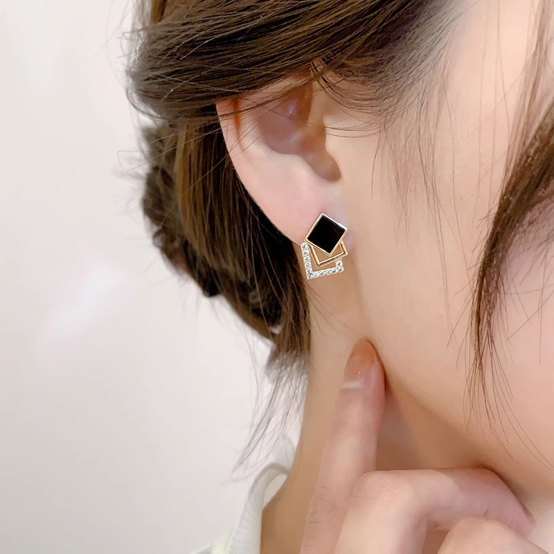港风叠放方形耳钉女纯银时尚百搭耳环2025新款爆款氛围感独特耳饰