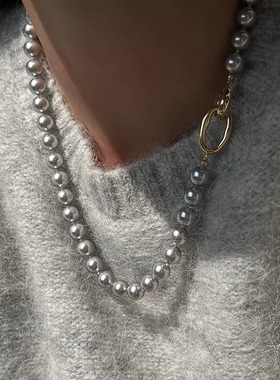 伊灿亚麻灰时尚毛衣链女