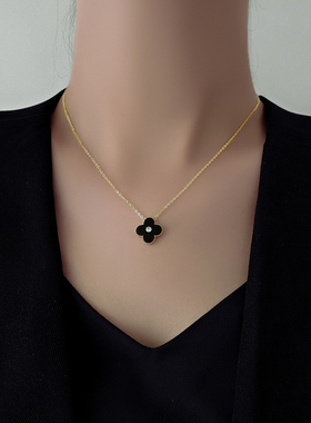 伊灿女黑色四叶草项链女百搭