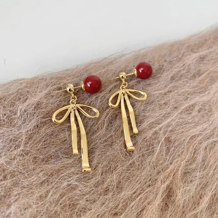 新年红色蝴蝶结珍珠耳钉女纯银氛围感耳夹耳环2025年新款爆款耳饰,淘宝优惠券,粉丝福利购,淘宝优惠卷