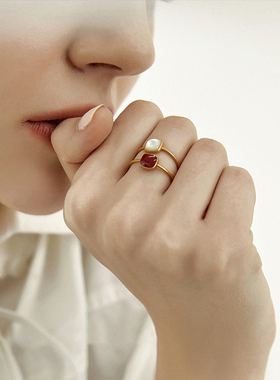 伊灿女珐琅贝壳开口可调节戒指