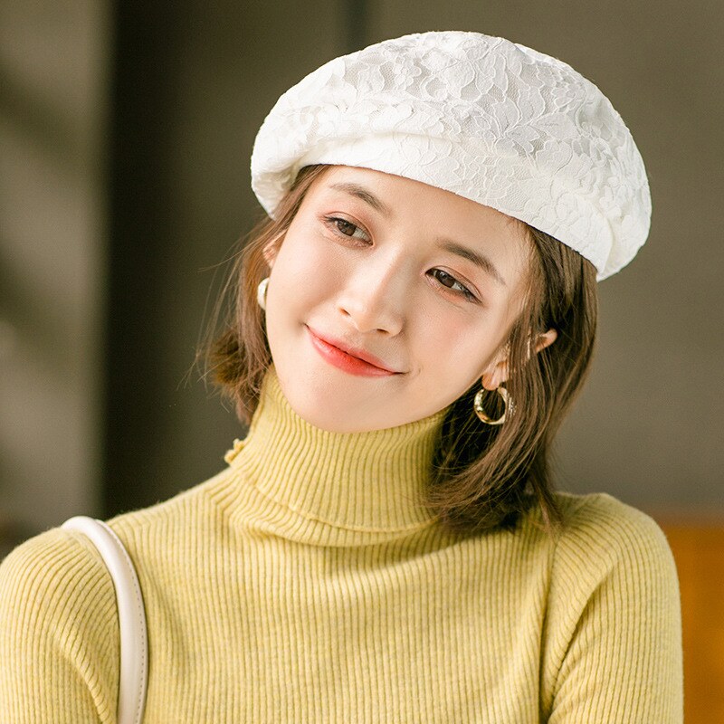 夏天新款复古镂空蕾丝头巾帽洋气大花朵包头帽遮白发薄头套女帽子