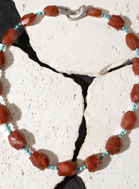 二梦三青【圣卡塔利娜的桑巴】天然瓦西南红项链女时尚钻切新中式