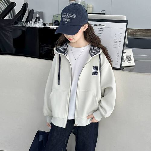 女童外套春秋款2025新款洋气大童女孩休闲卫衣儿童秋装宽松连帽衫 - 图3