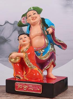 和合2圣神像树脂风水用品雕像家用摆件和合二圣结新婚工艺品摆设
