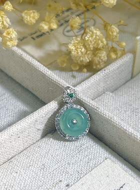 新中式天然蓝水翡翠平安扣项链