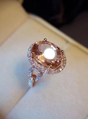 甜美风椭圆镀玫瑰金摩根石戒指