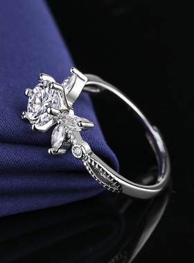 日韩新款潮仿真莫桑石一克拉钻石戒指女小众设计轻奢简约百搭指环