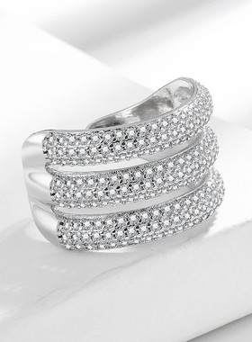 欧美时尚创意双层超闪满钻戒指