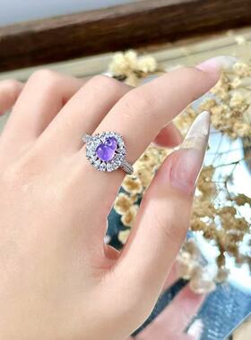 新中式满钻天然紫水晶水沫玉戒指