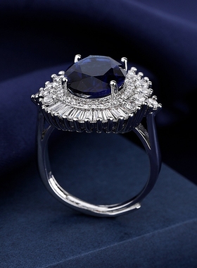 欧美潮流海蓝之心豪华满钻戒指