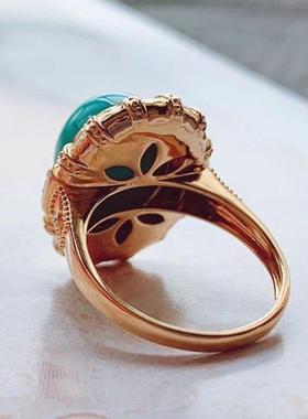 新中式镀金镶嵌仿绿松石戒指女复古奢华气质高级感新款潮百搭指环