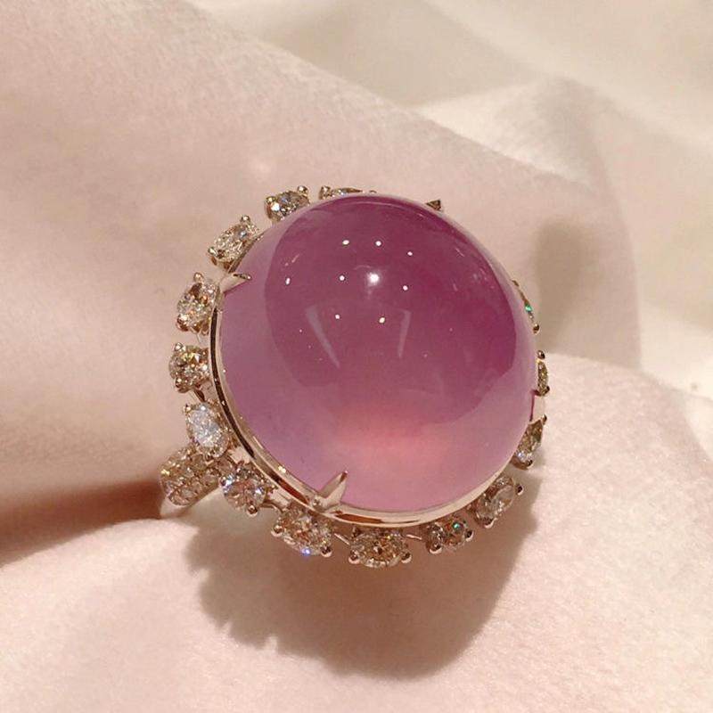 仿真高冰种紫罗兰粉玉髓水蜜桃戒指项链女奢华时尚气质高级感套装,淘宝优惠券,粉丝福利购,淘宝优惠卷