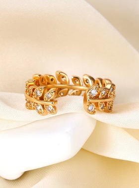 法式925银莫桑石树叶戒指