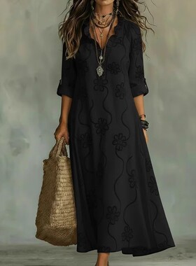 花边印花女士连衣长裙Lace printed women's jumpsuit long skirt