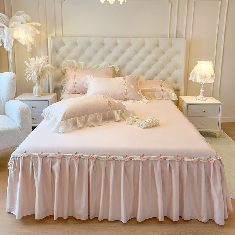 粉色单件超好看床裙优质全棉四件套围边床罩一体遮丑下摆纯棉100,淘宝优惠券,粉丝福利购,淘宝优惠卷