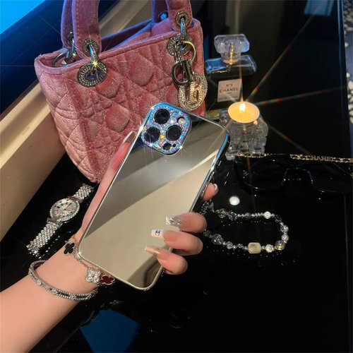 适用苹果16promax手机壳新款2025网红爆款iphone15奢华镜面壳14plus个性补妆镜13/12pro女款带手链ins保护套 - 图1