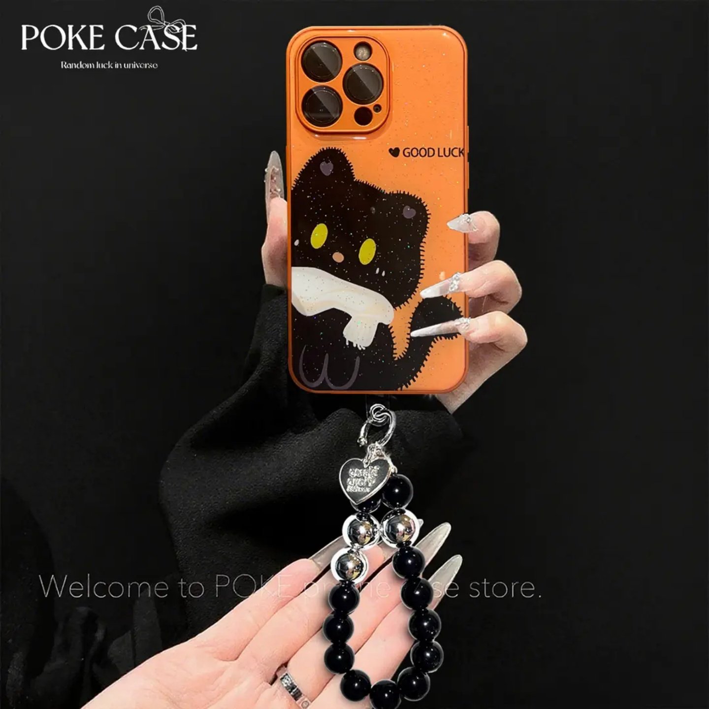 金属漆橙色水凝壳适用苹果/华为荣耀/oppo/vivo/小米手机壳新款17promax可爱小猫mate60全包防摔女带手链外壳,淘宝优惠券,粉丝福利购,淘宝优惠卷