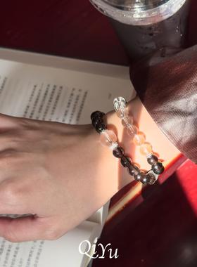 女款闺蜜白水晶冰种黑曜手链礼盒