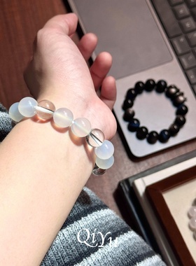 女生白水晶白玛瑙情侣手串｜礼盒