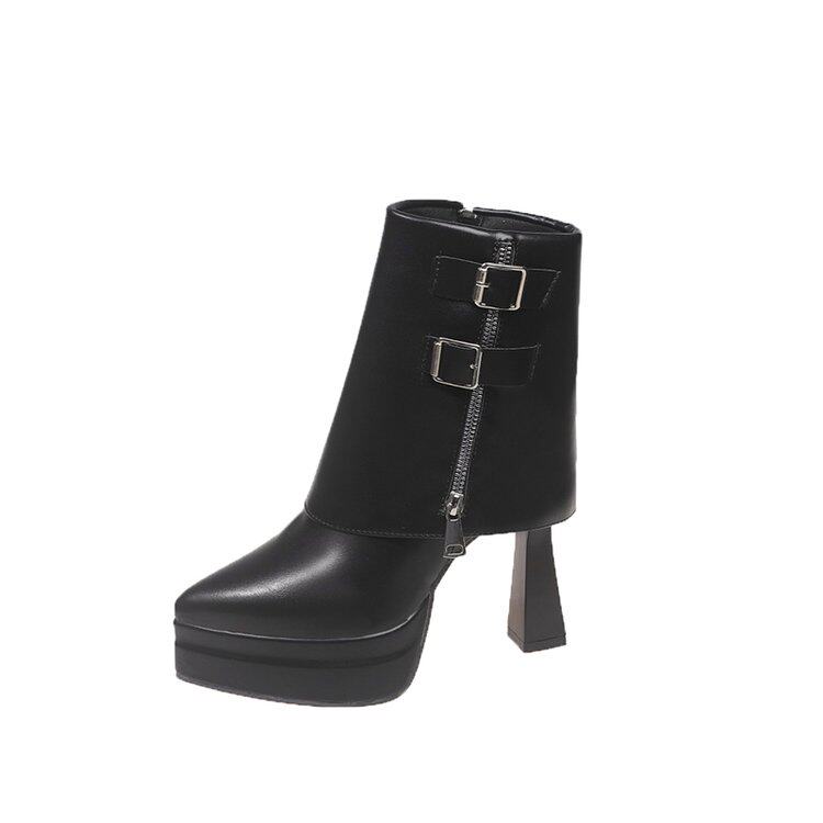 French style high-heeled shoes, waterproof platform, not tired feet, women's short boots, autumn new cos shoes, fashion chimney boots