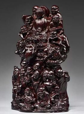 黑檀木雕十八罗汉摆件红木家居玄