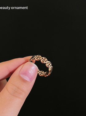 金色招财铜钱戒指2025年新款八方来财镂空指环钱多多轻奢百搭手饰