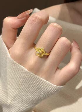 轻奢金色繁花开口戒指女2025新款爆款高级感对戒小众设计指环素圈