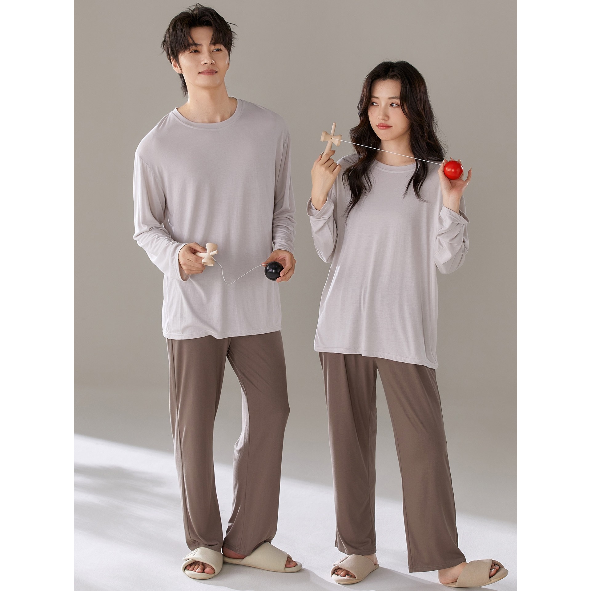 全棉纯棉情侣睡衣女男春秋季莫代尔长袖圆领宽松休闲家居服套装可,淘宝优惠券,粉丝福利购,淘宝优惠卷