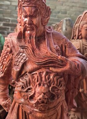 实原木不上漆正宗花梨木精品精雕立刀横刀关公关二爷红木定制摆件