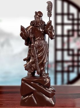 定制黑檀木关公武财神木雕关帝爷横刀立刀关二爷客厅摆设公司开业