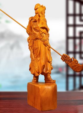 定制香樟木木雕关公武财神关帝爷立刀摆件关二爷客厅摆设公司开业