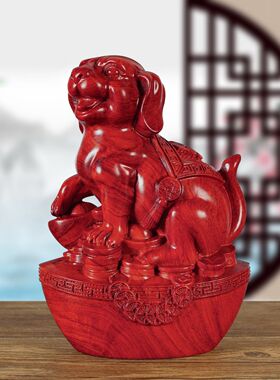 花梨木戌狗犬实木雕刻十二生肖摆件元宝狗家居木雕红木工艺品礼品