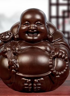 定制黑檀木雕大肚弥勒实木摆件客厅装饰品实木质大肚笑佛一团和气