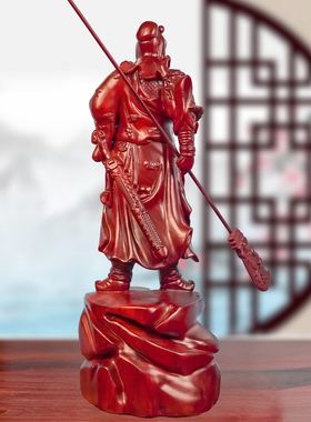 定制红血檀木关公武财神木雕关帝爷立刀横刀关公客厅摆设公司开业