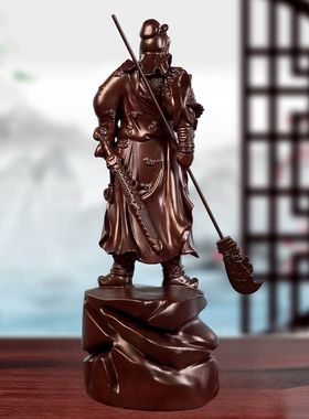 定制黑檀木关公武财神木雕关帝爷立刀横刀关二爷客厅摆设公司开业