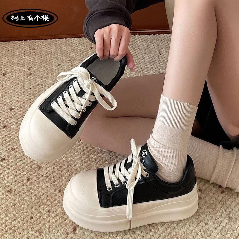 树上有个桃厚底板鞋女2025秋季新款百搭运动休闲面包鞋增高小白鞋,淘宝优惠券,粉丝福利购,淘宝优惠卷