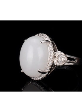 新疆和田玉女款戒指镶玉戒指白玉简约时尚活口玉戒指