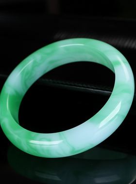 和田玉翠青玉石手镯女款天然玉石扁条平安镯女士玉镯新疆玉器