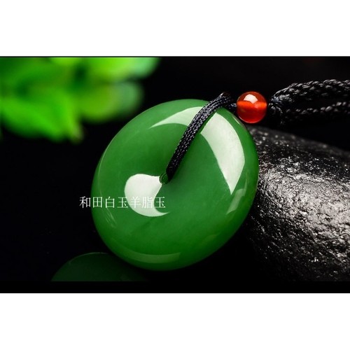 新疆和田玉碧玉平安扣吊坠男女款玉坠菠菜绿碧玉平安扣项链挂坠 - 图0