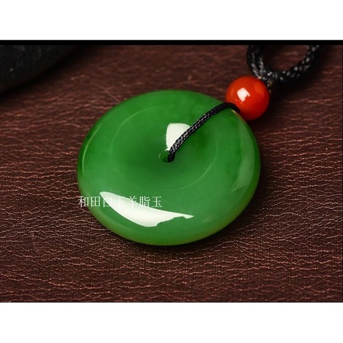 新疆和田玉碧玉平安扣吊坠男女款玉坠菠菜绿碧玉平安扣项链挂坠 - 图2